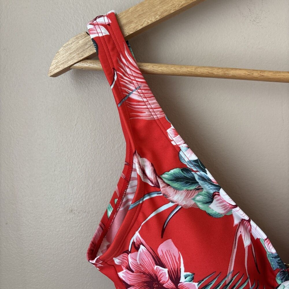 Kona Sol Bikini Top Womens S Floral Red Blue Green Bow Swim Top - Picture 4 of 8